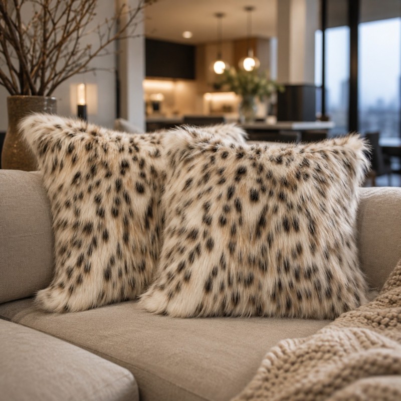 Gevlekte Faux Fur Kussens | Luxe Bank Kussens | Gedessineerde Bont Kussens