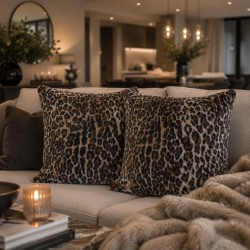 Animal Print Faux Fur Cushions | Leopard Sofa Cushions | Patterned Fur Pillows