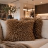 Brown Mongolian Faux Fur Cushion Covers | Brown Curly Haired Fur Cushions