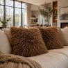 Coussin en fausse fourrure mongole crème | Coussins en fourrure bouclée crème |