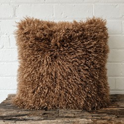 Brown Mongolian Faux Fur Cushion Covers | Brown Curly Haired Fur Cushions