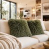 Green Mongolian Fur Cushions | Green Curly Haired Faux Fur Cushions