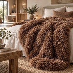 Mongolian Fur Blanket | Faux Sheepskin Throw | Brown Curly Fur Throw