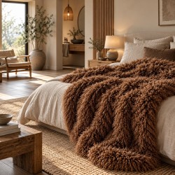 Mongolian Fur Blanket | Faux Sheepskin Throw | Brown Curly Fur Throw