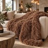 Mongolian Fur Blanket | Faux Sheepskin Throw | Brown Curly Fur Throw