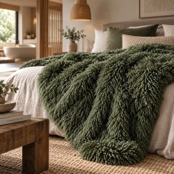 Mongolian Fur Blanket | Faux Sheepskin Throw | Green Curly Fur Throw