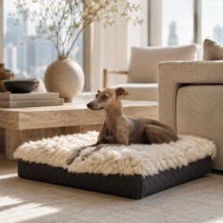 Real Sheepskin Memory Foam Dog Bed. Long Haired Orthopaedic Dog Bed Medium Oyster