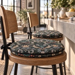 Ronde Bistro Stoelkussen Strawberry Thief Navy | Ronde Bistro Stoelkussens