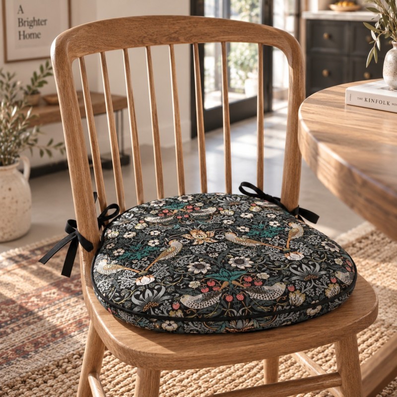 Erdbeer-Dieb Navy Spindel Sitzkissen | Florale Spindel Stuhlkissen |