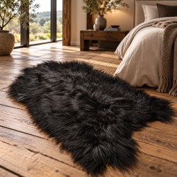Black Long Haired Icelandic Sheepskin | Extra Large Black Sheepskin Rug