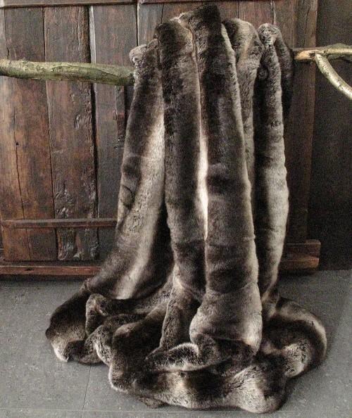Dark Chinchilla faux fur bed throw