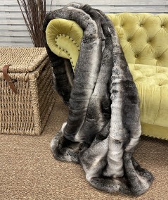 Brown and beige striped fur sofa throw