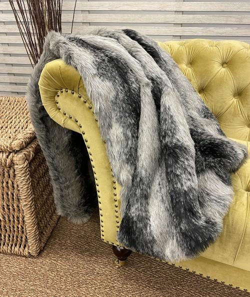 Grey Rabbit Faux Fur Throw