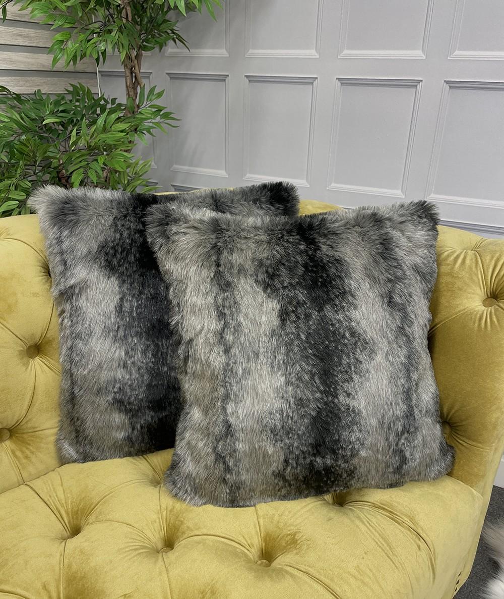 Grey Leopard Faux Fur Cushion, Made in Britain