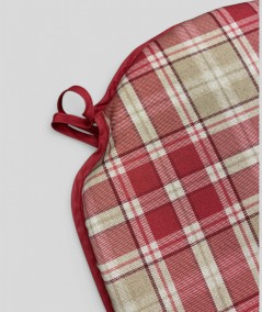 Tartan seat pads in red check with securing ties