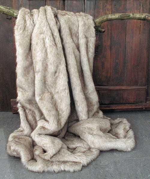 Long haired luxury beige fur throw