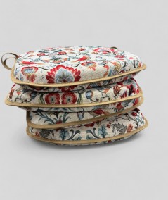 Extra thick patterned tapestry spindle chair pads with ties