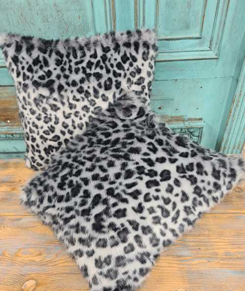 Grey Leopard Fake Fur Cushions