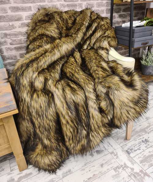 Luxury beige, tan and brown faux fur throw