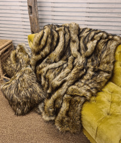 Luxury beige, tan and brown faux fur blanket