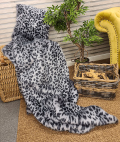 Luxury grey and black animal print faux fur bedspread