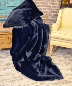 Navy blue luxury fur bedspread