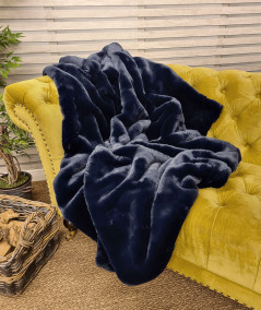 Navy blue luxury fur sofa throws
