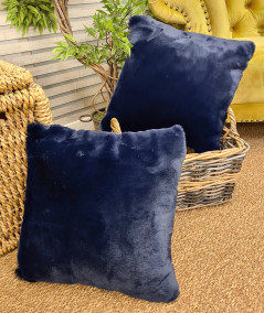 Dark blue faux fur square cushions