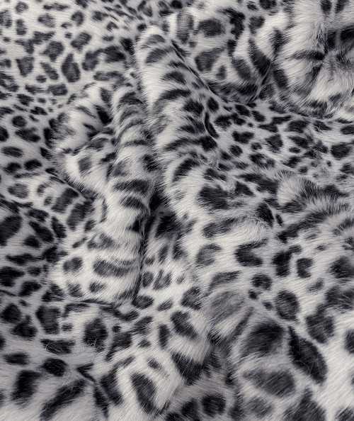 Grey Leopard Print Faux Fur Fabric