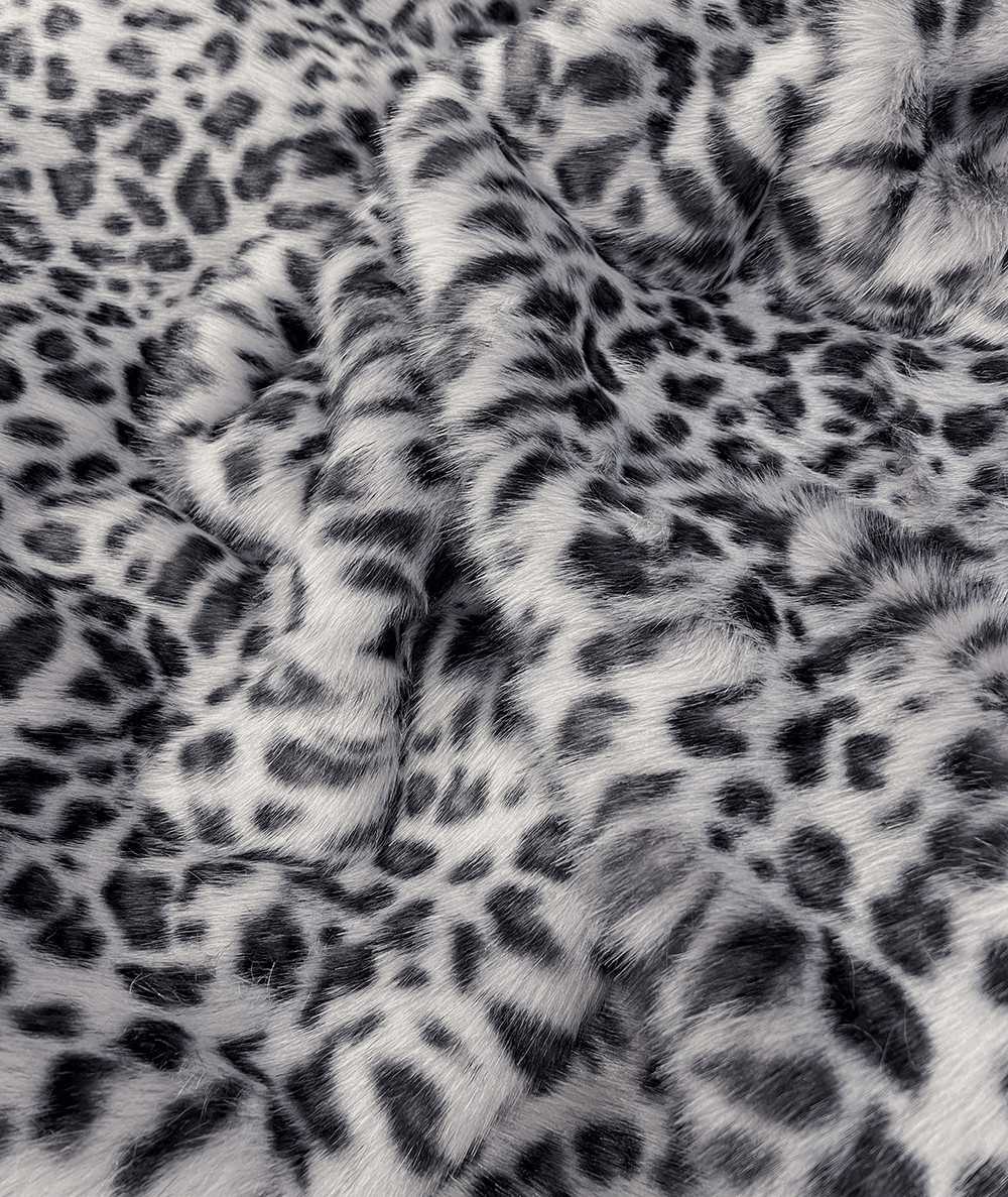 Grey Leopard Print Faux Fur Fabric