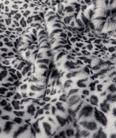 Grey Leopard Print Faux Fur Fabric
