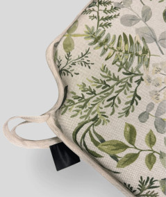Spindle shaped seat pads with a modern green foliage print
