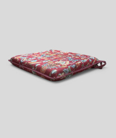 Extra thick red seat pads in a classic tapestry design