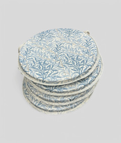 White and blue patterned round seat pads