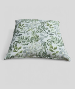 Square printed sofa cushions with green flowers
