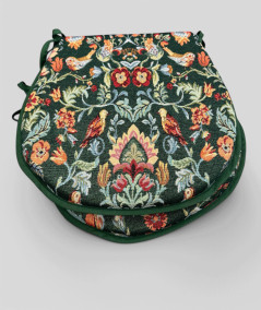 Classic D shaped seat pads in a dark green tapestry fabric