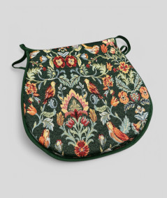 Classic D shaped chair pads in a dark green tapestry fabric