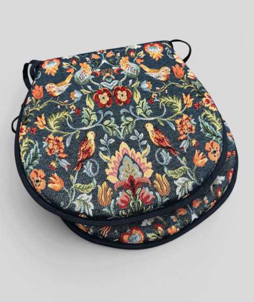 Dark blue D shaped tapestry seat pads