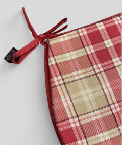 Red and beige tartan checked D shaped seat pads