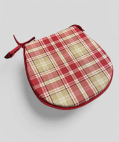 Red and beige tartan checked D shaped chair pads