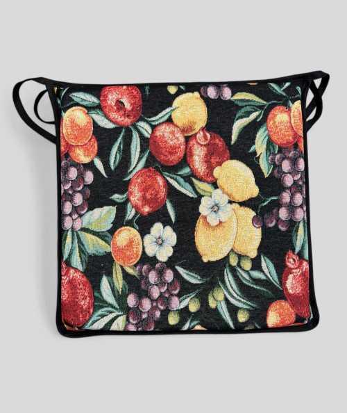 Square Seat Pads Black Fruits Tapestry