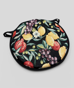 Round Bistro Black Fruits Tapestry Seat Pads
