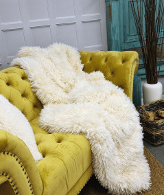 Luxury long-haired cream Mongolian faux fur sofa throw