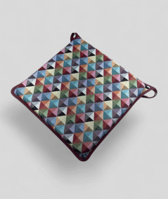 Multicoloured geometric patterned square shaped seat cushions