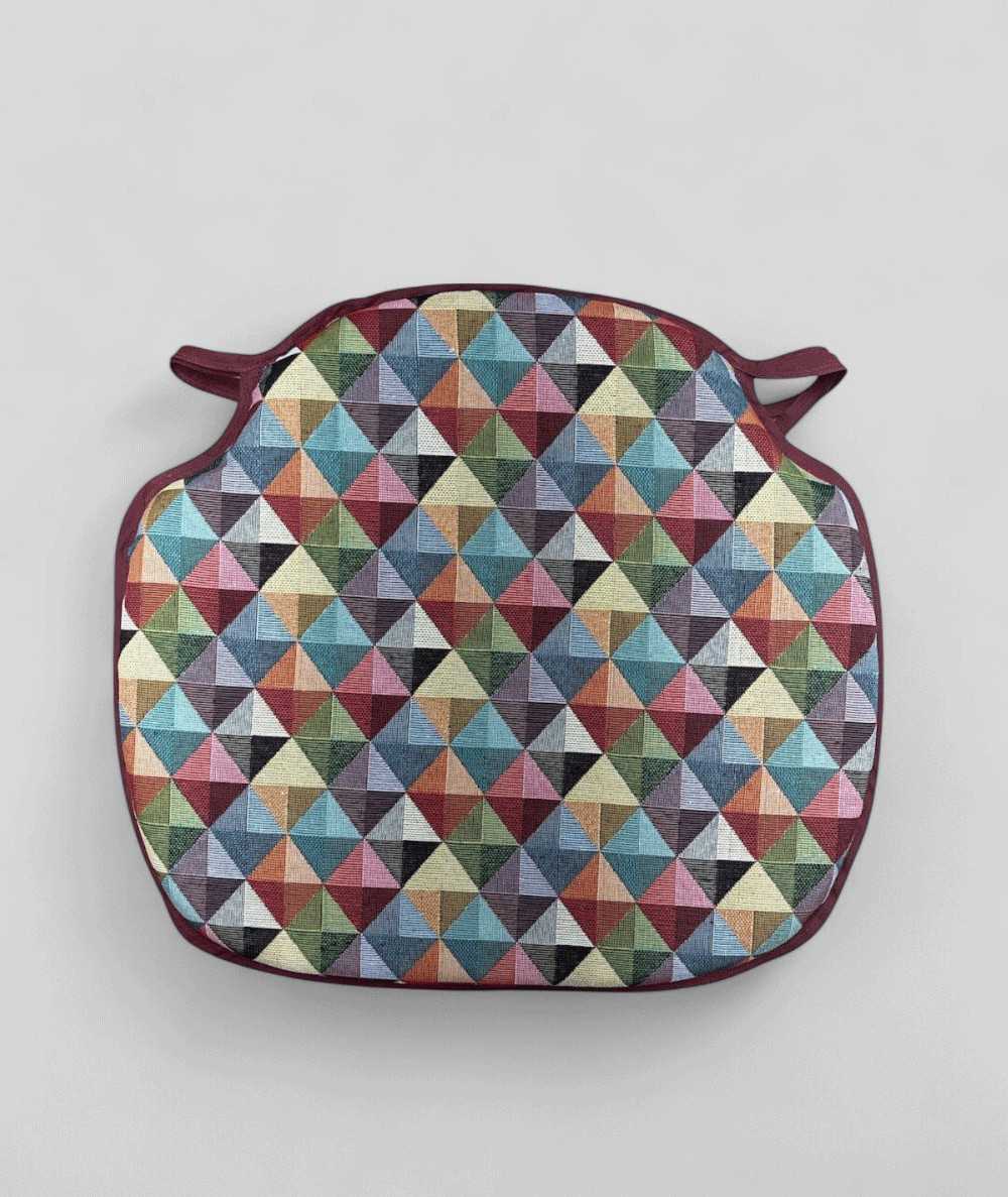 Multicoloured geometric spindle shaped seat pads