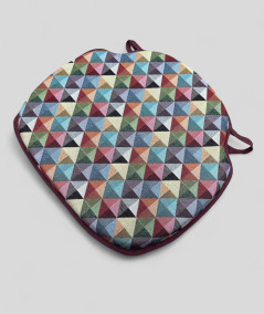 Multicoloured geometric spindle shaped seat cushions