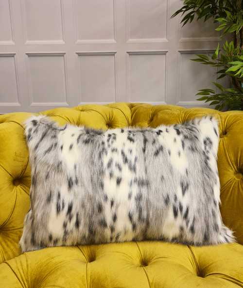 Grey and white animal print striped faux fur rectangular cushions