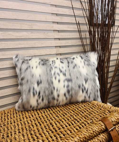 Grey and white animal print striped faux fur rectangular pillows