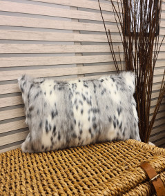 Grey and white animal print striped faux fur rectangular pillows