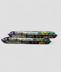 Floral printed velvet, multicoloured tapered seat cushions on a taupe base
